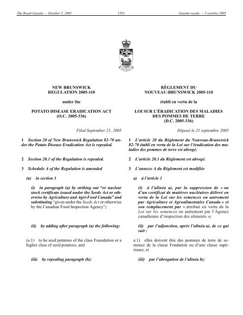 Notice to Readers - Gouvernement du Nouveau-Brunswick