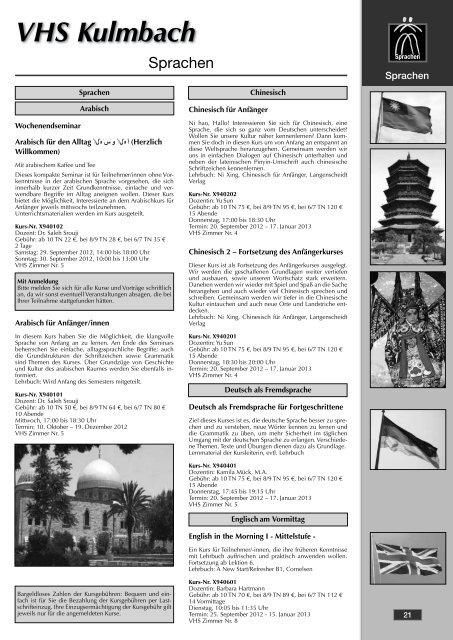 Programm Herbst/Winter 2012/13 Programm Herbst/Winter 2012/13