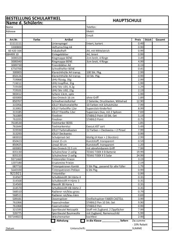 BESTELLUNG SCHULARTIKEL HAUPTSCHULE ... - INTERMEDIEN