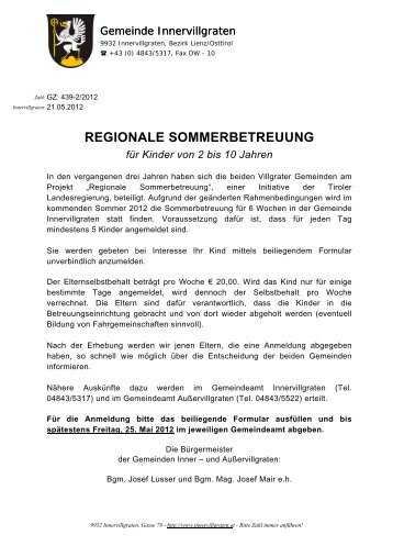 ANMELDUNG PROJEKT REGIONALE ... - Gemeinde Innervillgraten