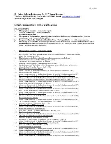 Schriftenverzeichnis/ List of publications - Birgit Lotz Verlag