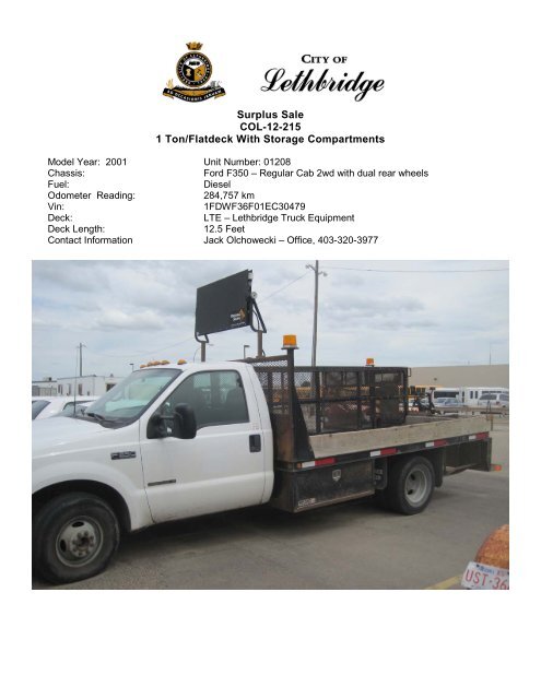 Surplus Sale COL-12-215 1 Ton/Flatdeck With ... - City of Lethbridge