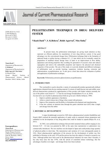 pelletization technique in drug delivery system - Journal of Current ...