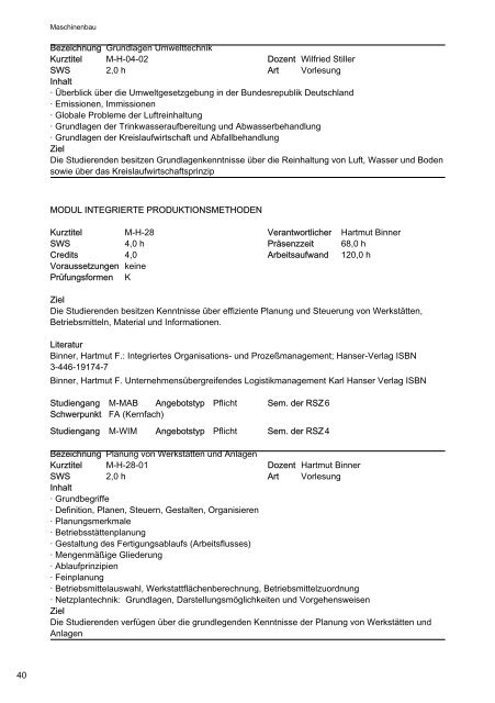 Modulhandbuch - Fakultät II