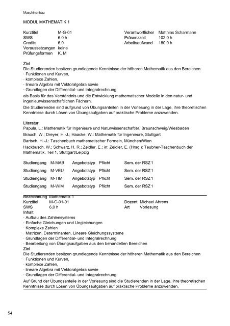 Modulhandbuch - Fakultät II