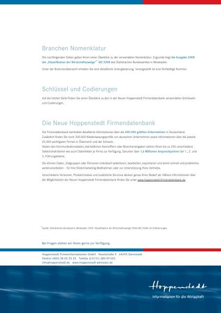 Branchencode WZ 2008 - Hoppenstedt Firmeninformationen GmbH