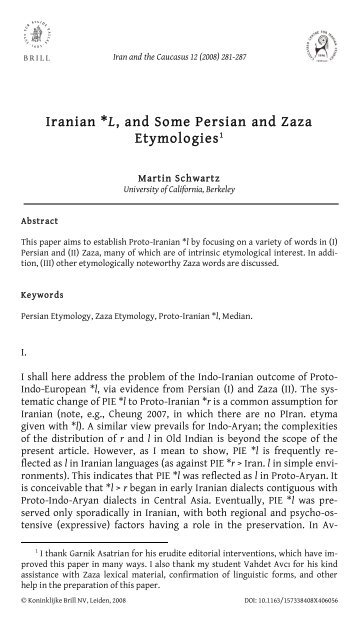 Iranian *L, and Some Persian and Zaza Etymologies1 - Zazaki.de