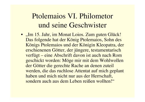 Vorlesung Geschichte Ägyptens in griechisch-römischer Zeit I