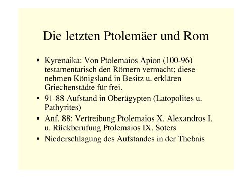 Vorlesung Geschichte Ägyptens in griechisch-römischer Zeit I