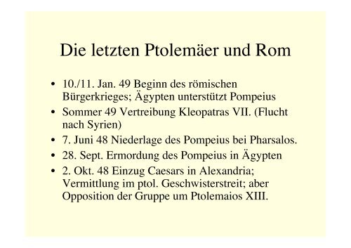 Vorlesung Geschichte Ägyptens in griechisch-römischer Zeit I