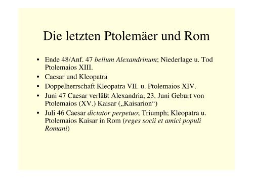 Vorlesung Geschichte Ägyptens in griechisch-römischer Zeit I