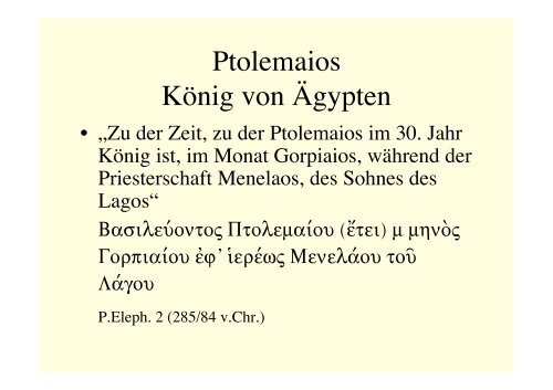 Vorlesung Geschichte Ägyptens in griechisch-römischer Zeit I