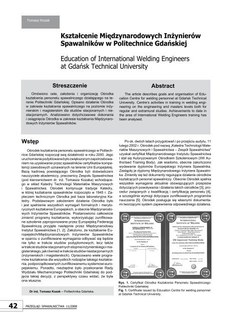 szkolenia - Przegląd Spawalnictwa - Politechnika Szczecińska