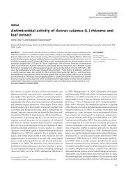 Antimicrobial activity of Acorus calamus (L.) rhizome and leaf extract