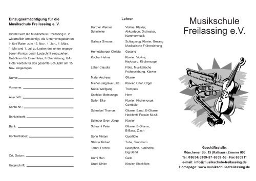 Anmeldeformular Musikschule Freilassing