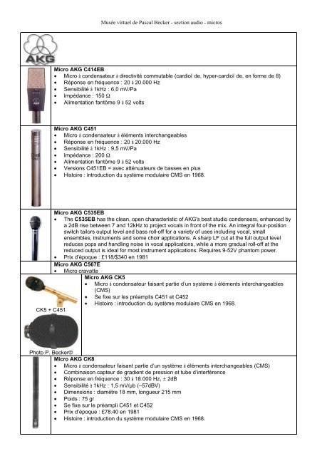 Musée virtuel de Pascal Becker - section audio - micros Micro AKG ...