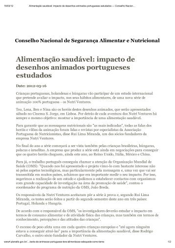 Alimenta ão saudável: impacto de desenhos animados portugueses ...