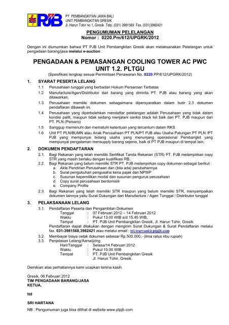 pengadaan & pemasangan cooling tower ac pwc unit 1.2. pltgu - PJB