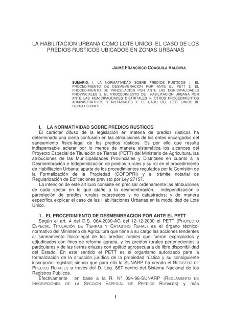 la habilitacion urbana como lote unico - Dr. Jaime Coaguila Valdivia