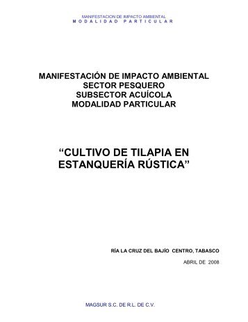 Cultivo de Tilapia en Estanquería Rústica - sinat - Semarnat