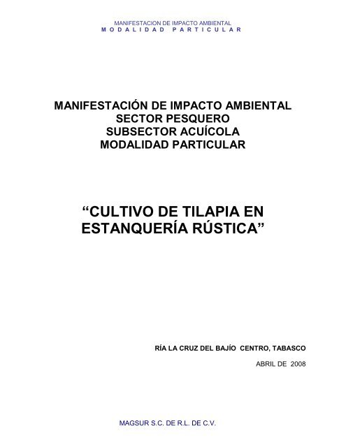 Cultivo de Tilapia en Estanquería Rústica - sinat - Semarnat