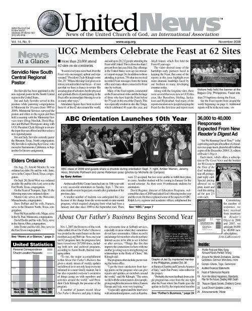 UCG Members Celebrate the Feast at 62 Sites United Church of God