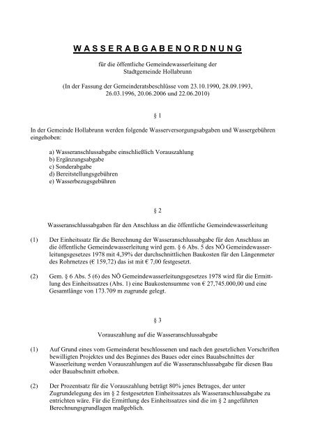 WASSERABGABENORDNUNG - Stadtgemeinde Hollabrunn