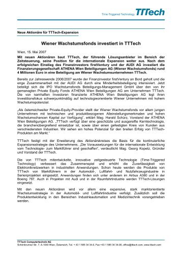 Wiener Wachstumsfonds investiert in TTTech - IPO Beteiligung ...