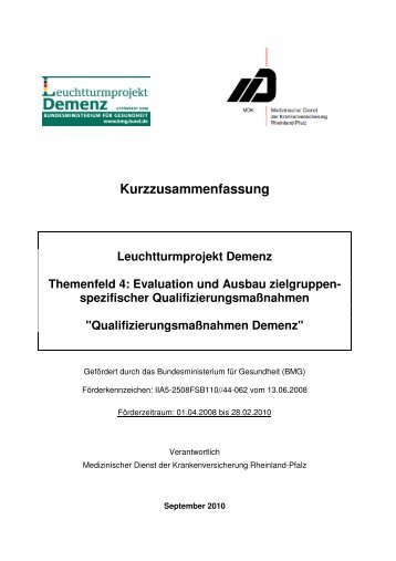 Evaluation und Ausbau zielgruppen - des MDK Rheinland-Pfalz