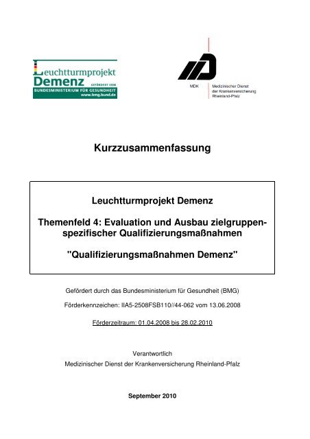 Evaluation und Ausbau zielgruppen - des MDK Rheinland-Pfalz