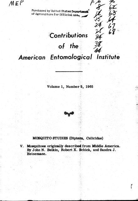 7 44 American Entomo/ogica! - Systematic Catalog of Culicidae