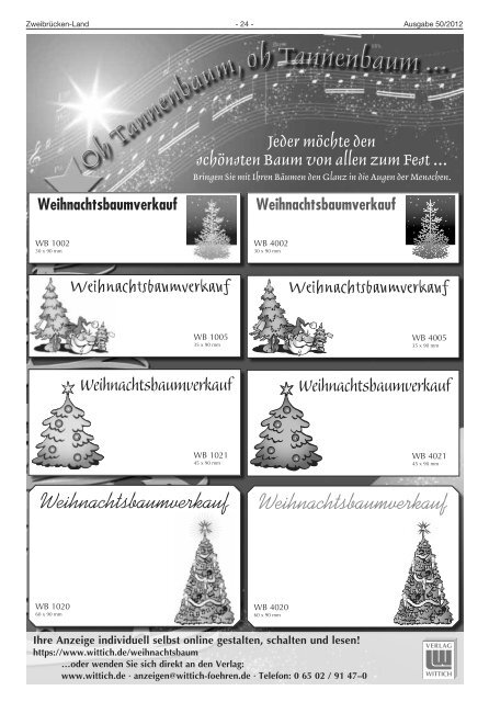 Weihnachtsbaumverkauf - Verbandsgemeinde Zweibrücken-Land