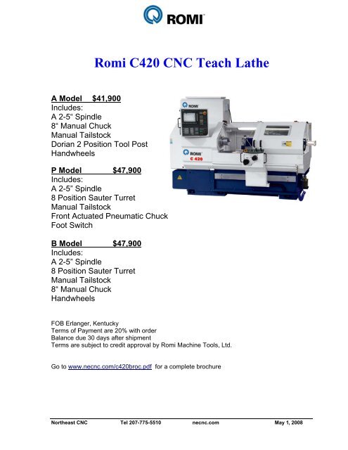 Romi C420 CNC Teach Lathe - Northeast CNC