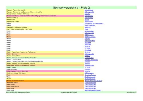 Stichwortverzeichnis – P bis Q - Dilag-Tours