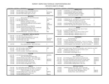 SAMPLE DAILY SCHEDULE: CAMP MICHIGANIA 2010 (all events ...