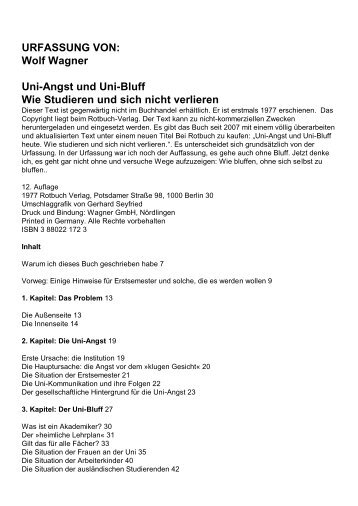 URFASSUNG VON: Wolf Wagner Uni-Angst und Uni-Bluff Wie ...
