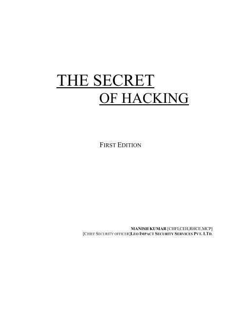 The Secret Of Hacking 1st Edition Manish Kumar Ashish Tiwari