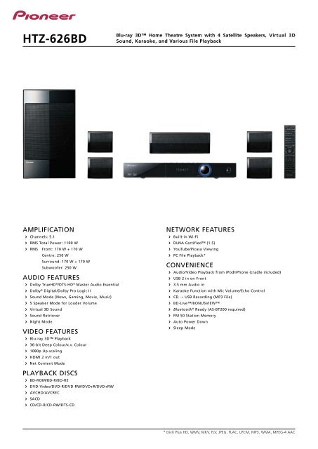 PIONEER - Pioneer 5.1chサウンドシステム HTZ-626BD HTZ-626BD
