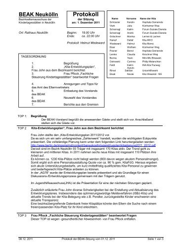 Protokoll BEAK - BeaK – Neukölln