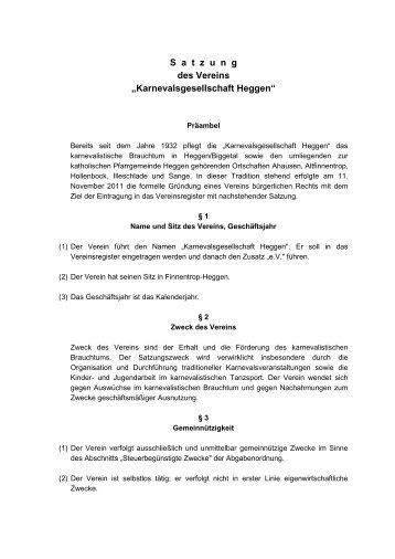 S a  t  z  u  n  g des Vereins „Karnevalsgesellschaft ... - kg-heggen.de