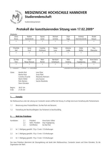 Protokoll der konstituierenden Sitzung (17. Februar 2009)