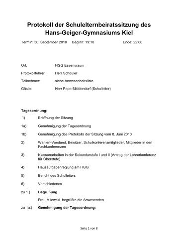 Protokoll der Schulelternbeiratssitzung des Hans-Geiger