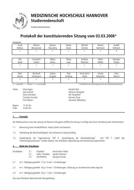 Protokoll der konstituierenden Sitzung vom 03.03.2008