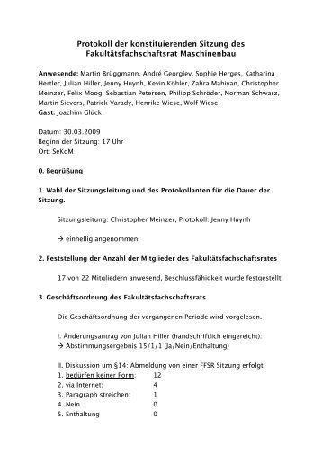 Protokoll der konstituierenden Sitzung 2009