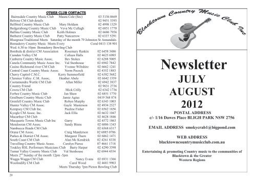 Newsletter Blacktown Country Music Club