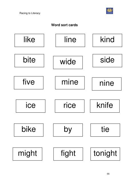 Word sort cards - Fronter