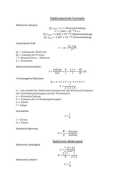 Elektrotechnik formeln | Kabellängen und Kabelquerschnitt ...