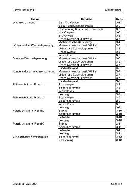 Formelsammlung Elektrotechnik Stand: 25. Juni 2001 Seite 3-1 ...