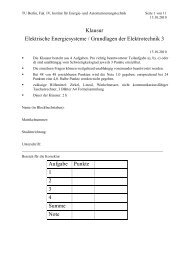 Klausur Elektrische Energiesysteme - Institut für Energie - TU Berlin