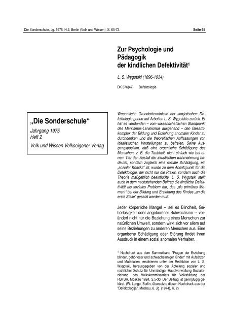 Zur Psychologie Und Padagogik Der Kindlichen Defektivitat1